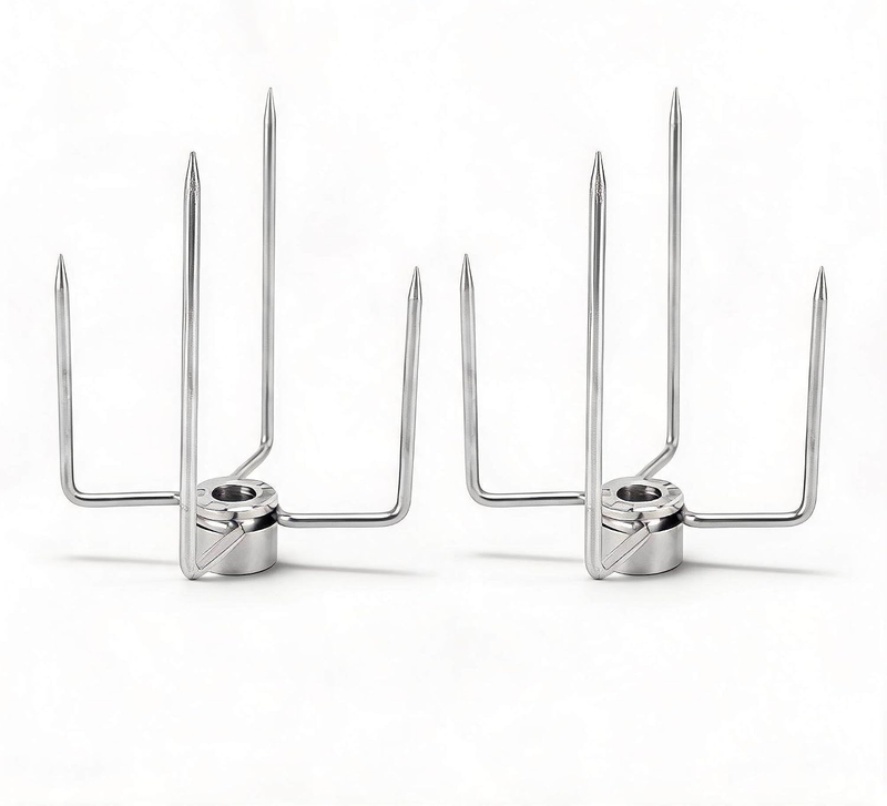 Stainless Steel Rotisserie Fork 4 Claws, BBQ Meat Fork for 0.4In Spit Rod 2Pcs,