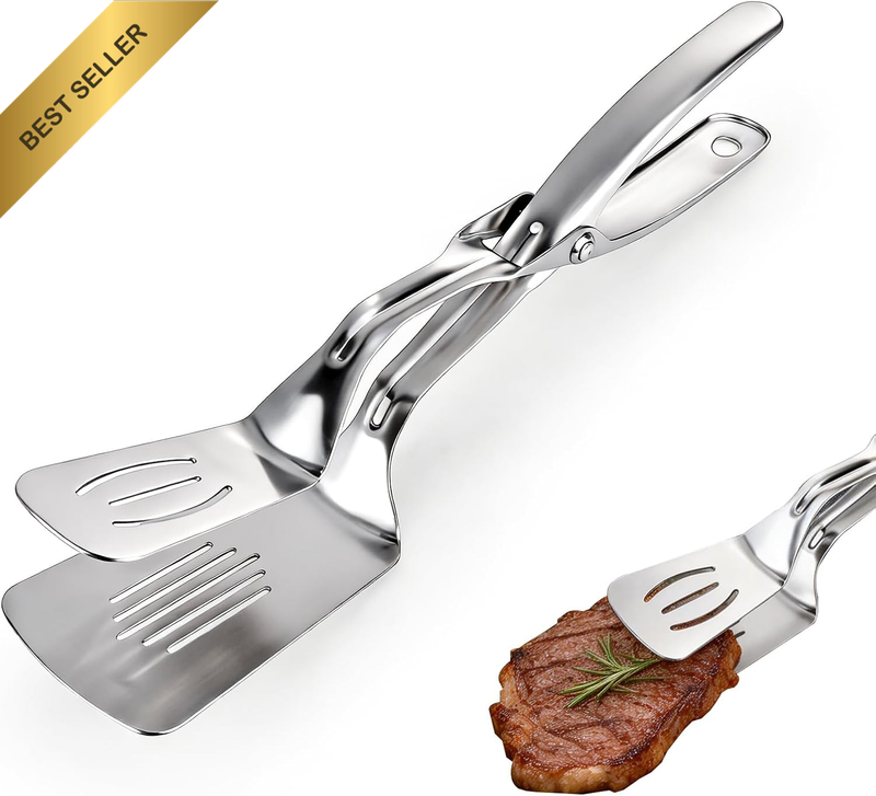 Stainless Steel Spatula Tongs, Labour-Saving Lever Kitchen Tongs for Cooking, 11