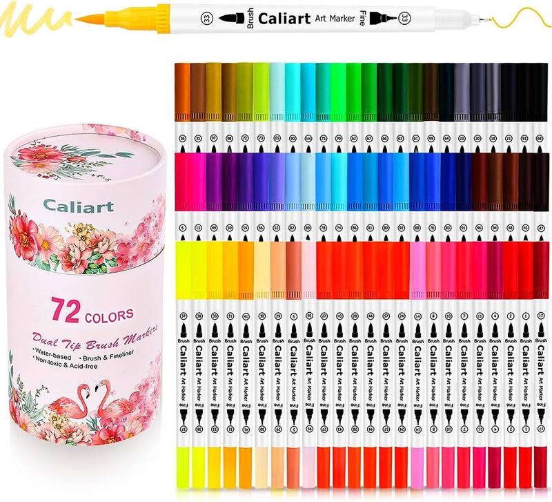 For Adult Coloring, 72 Dual Tip Brush Pen Art Markers, Water