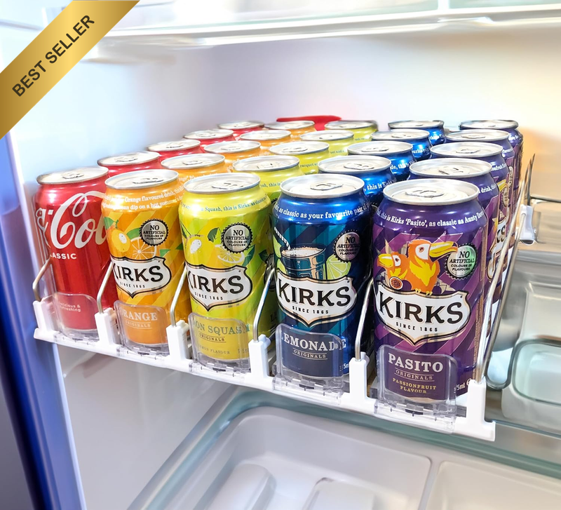 Automatic Drink Dispenser for Fridge – Adjustable Width Soda Can Organizer for 2