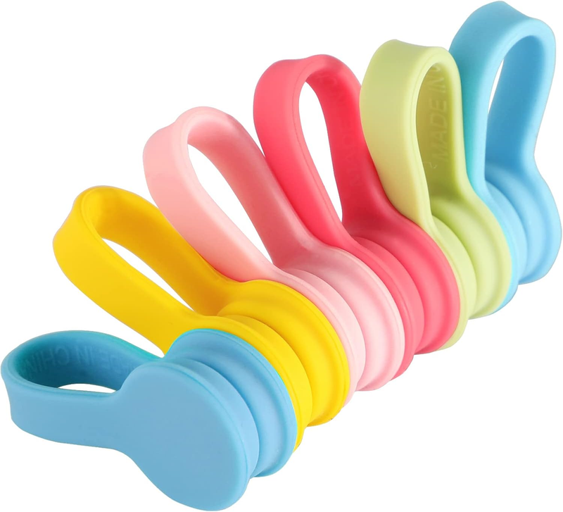 6 Pack Macaron Magnetic Twist Ties, 5 Color Cord Winder Wrap Strap Clip Silicone