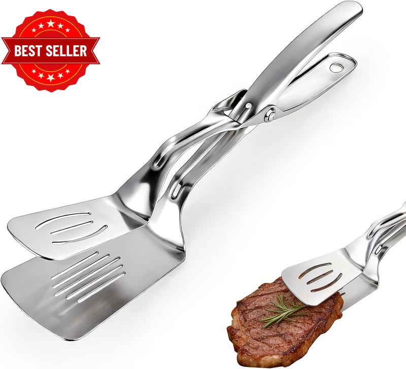 Stainless Steel Spatula Tongs, Labour-Saving Lever Kitchen Tongs for Cooking, 11