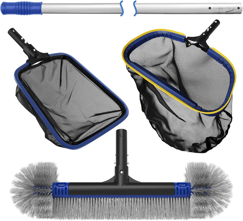 Poolvio 5-In-1 Pool Cleaning Kit - Includes Semi-Deep Skimmer Net, Aluminum Leaf