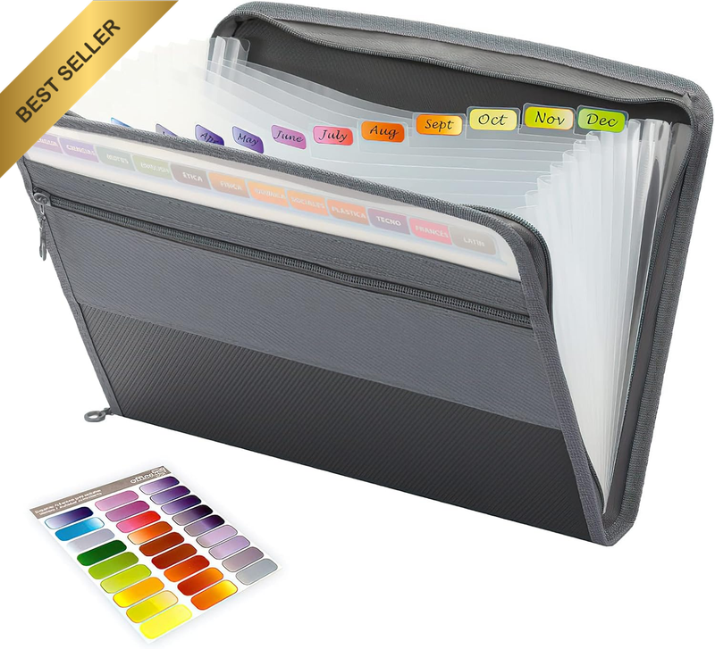 Expanding File Folder Organizer, 13 Pocket Zippered Accordian File Organizer Kee