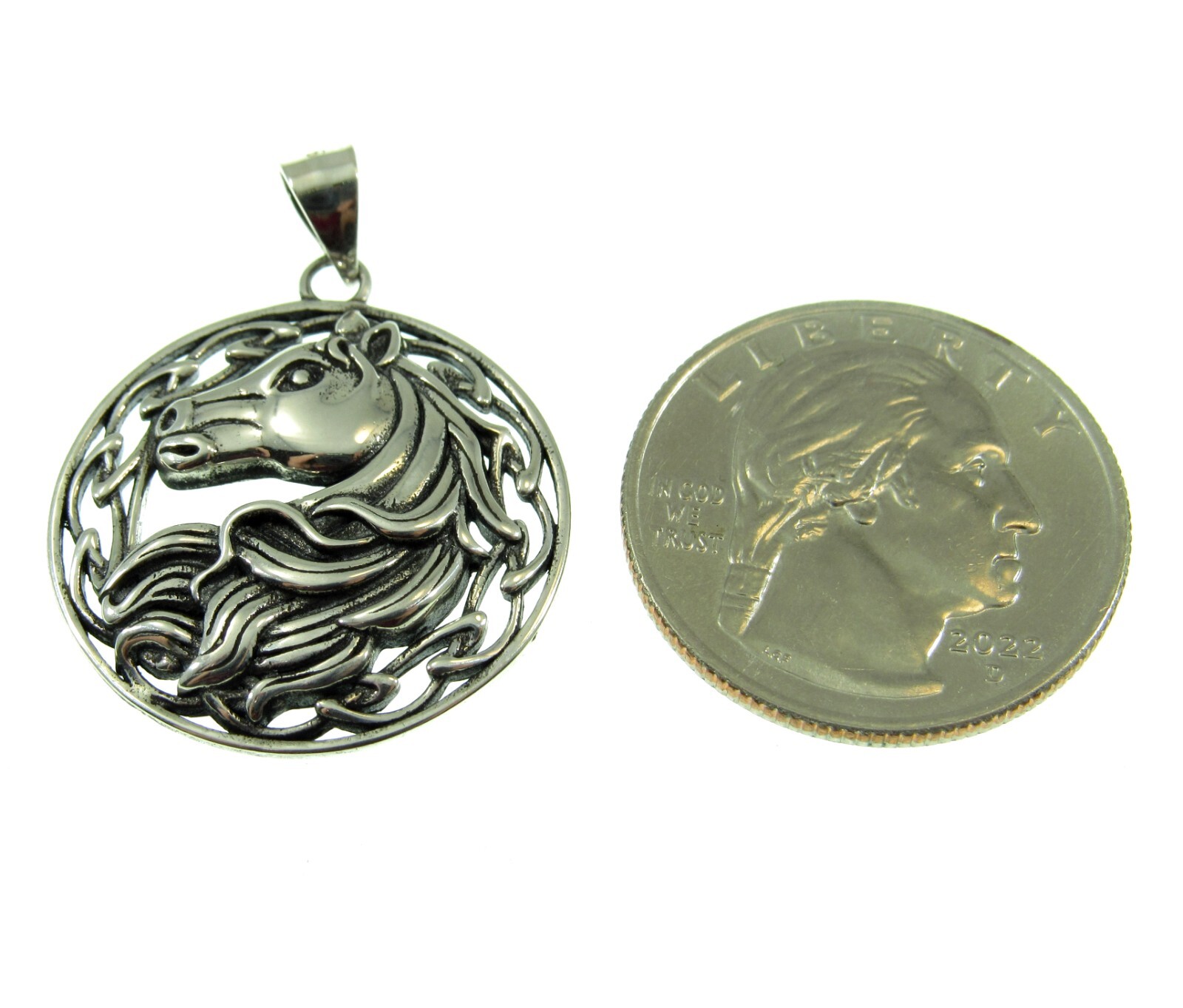 Handcrafted Solid 925 Sterling Silver Round Celtic Knot Horse Head/Bust Pendant
