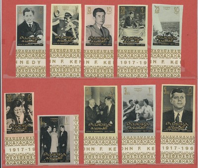 Fujeira JFK Memorial...1965 3 complete sets of 10 - Imperforate, perforate....