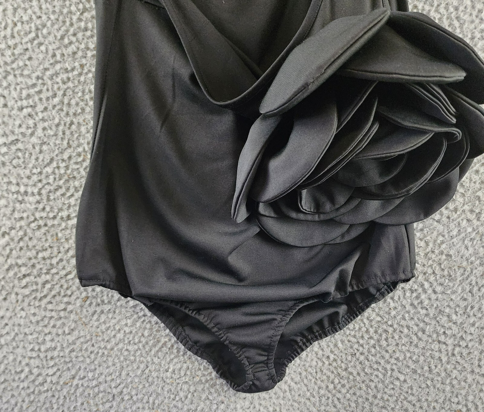Another Mode Rose Applique One Shoulder Bodysuit Women's S Black Stretch Pull On - Picture 2 of 11