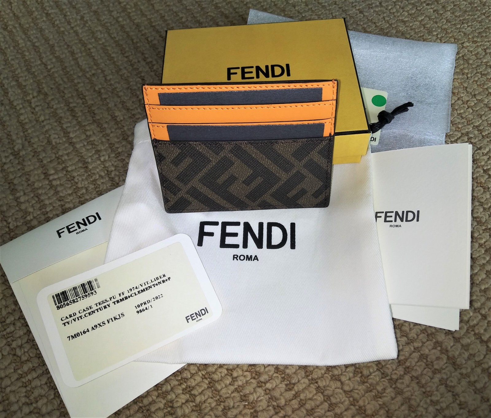 Pre-owned Fendi 'ff Logo Diagonal' Auth Men's Canvas/leather Card Holder Tobacco/org In Brown/orange (f1kjs)