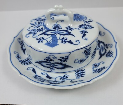 Blue Danube Blue Onion Pattern 8'' Round Covered Butter Dish in Original Box