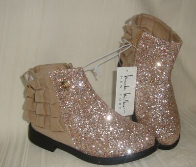 Nicole Miller Gold Sparkle Ruffle Beige Boots TODDLER Size US 10 NEW