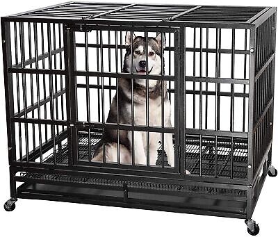 48 inch XXL Heavy Duty Indestructible Dog Crate, Dog Cage Kennel Crate and Pl...