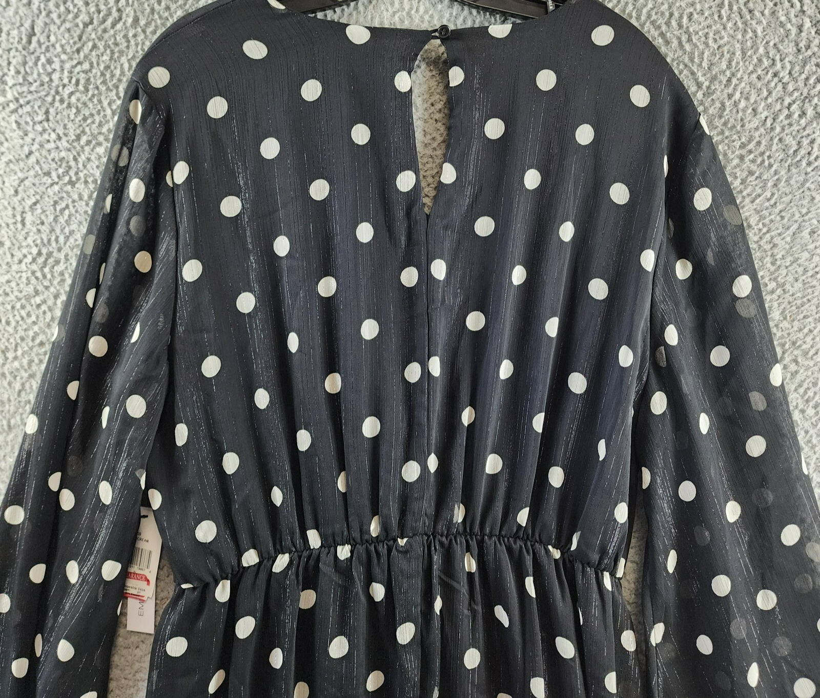 Emma & Michelle Faux Wrap Dress Womens XL Black/White Dot Snap Front Button Back - Picture 13 of 13