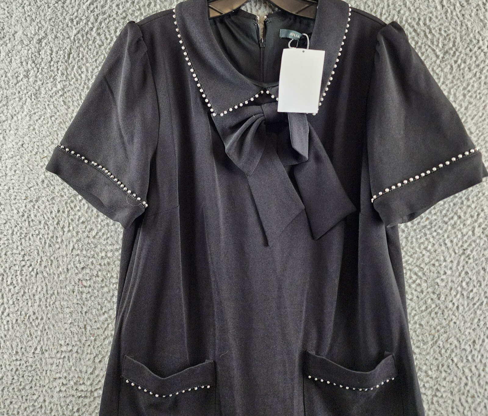 Julia Jordan Imitation Pearl Trim Stretch Jacquard Shift Dress Women's 12 Black - Picture 4 of 14