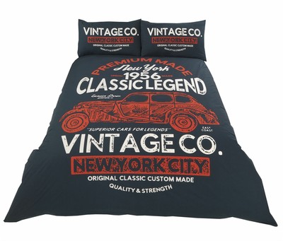 Klassisch Amerikanisch Auto New York City Marineblau King Size 4 Teile Bett Set