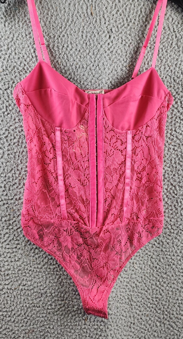 Free People Lace Night Rhythm Bodysuit Women's XS Raspberry Sorbet Hook-And-Eye - Picture 2 of 14