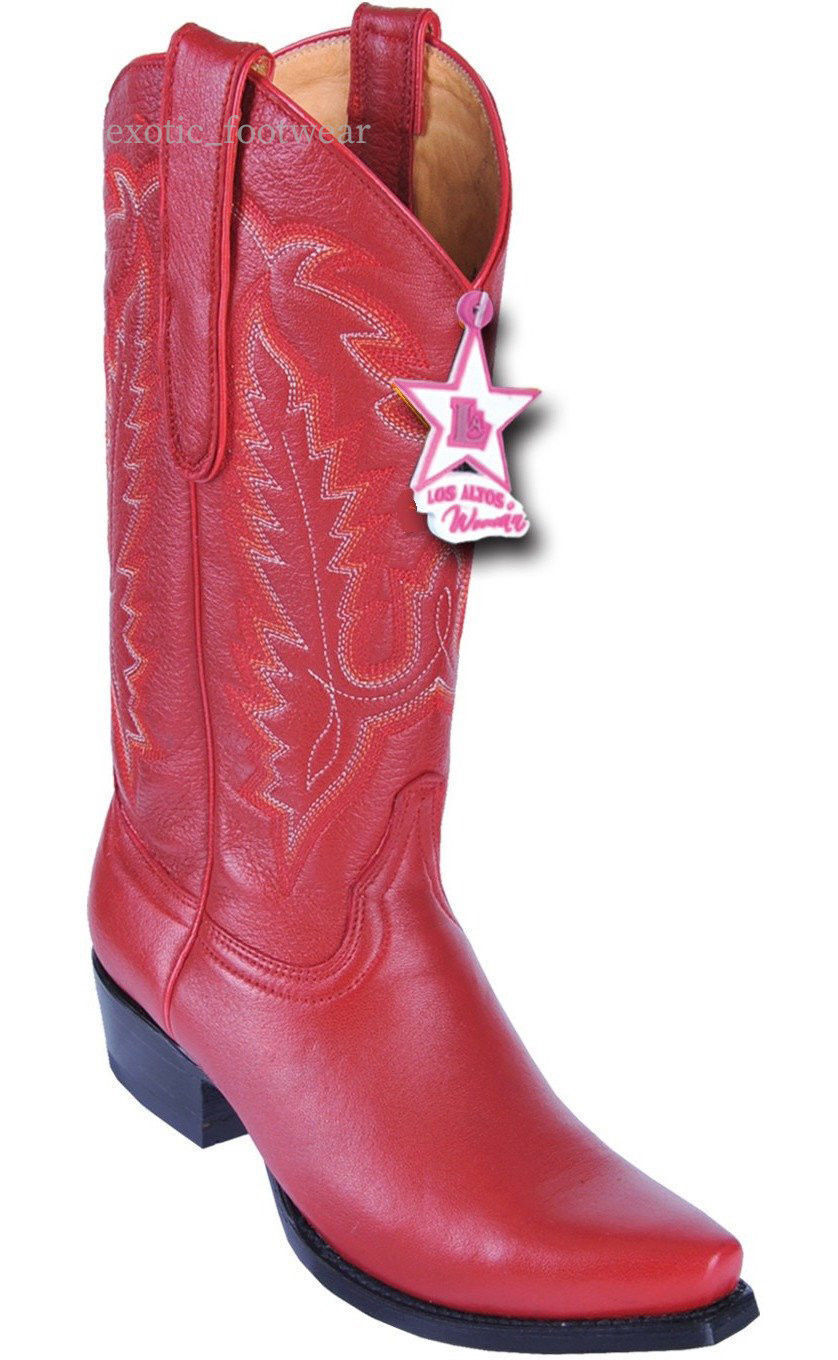 Pre-owned Los Altos Boots Women Los Altos Red Genuine Deer Snip Toe Western Cowboy Boot