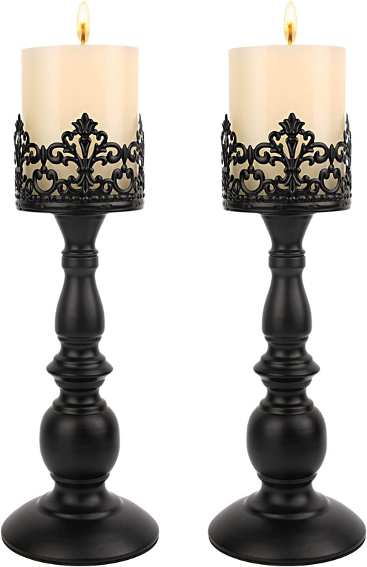 S For Pillar Candles Gothic Matte Black Vintage Tall Candle Holders