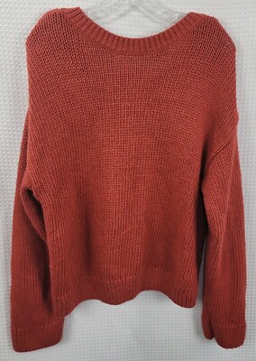 Victoria's Secret PINK Rust Knit V Back Pullover Long Sleeve Sweater Sz Large