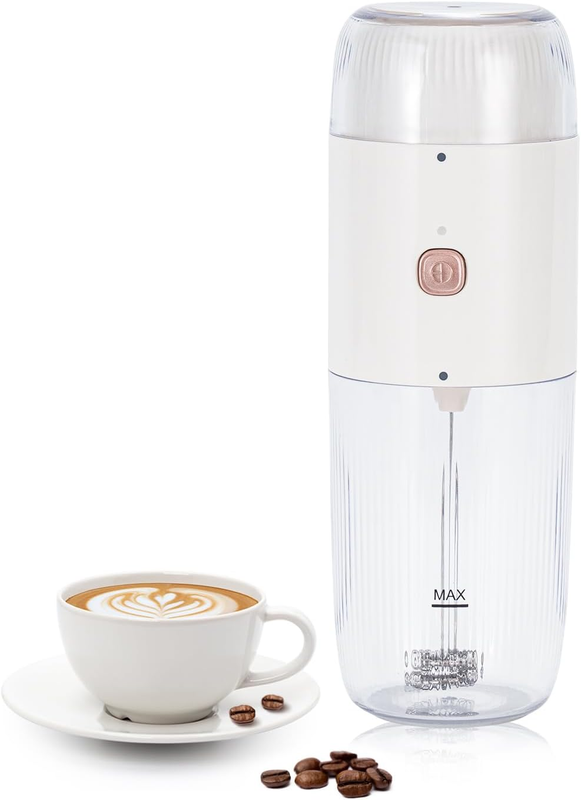 Electric Coffee Grinder with Milk Frother, 2-In-1 Portable Rechargeable Coffee B