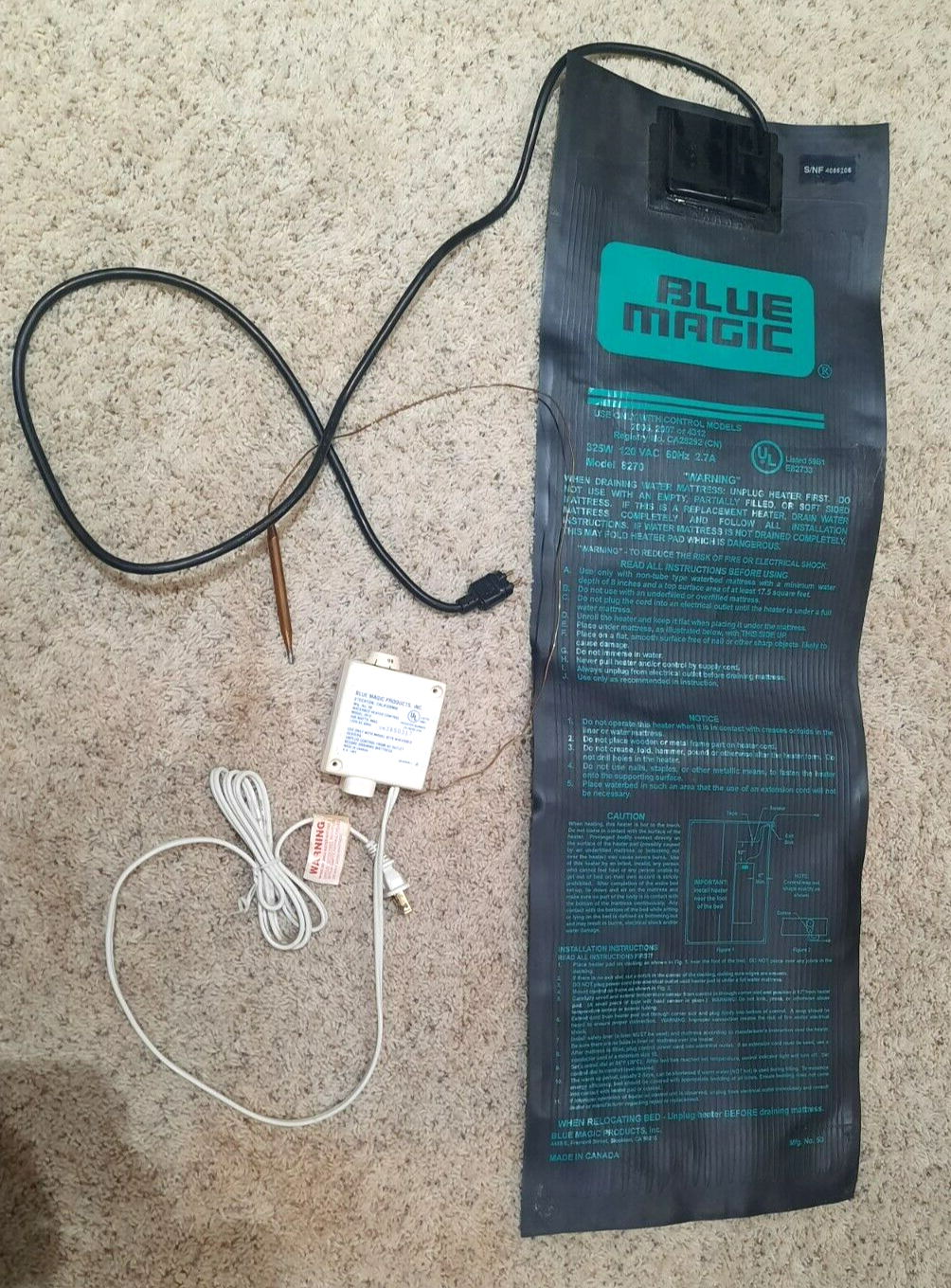 & Controller-model 8270-hardside Water Bed-325w-works
