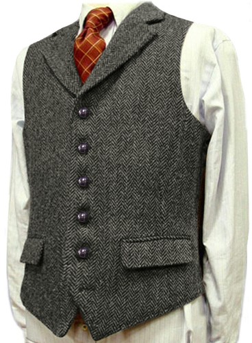 Mens Wool Vest Vintage Western Tweed Herringbone Formal Hunting Vests M Large XL