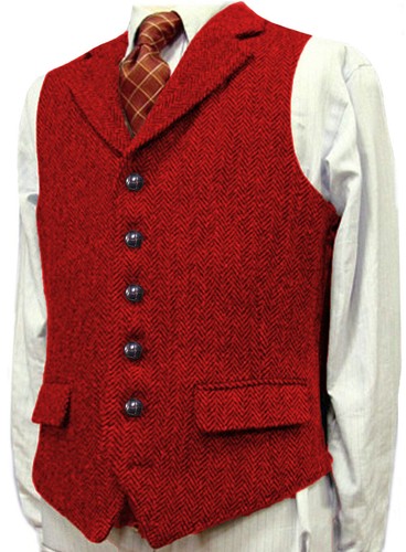 Mens Wool Vest Vintage Western Tweed Herringbone Formal Hunting Vests M Large XL