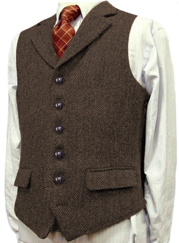 Mens Wool Vest Vintage Western Tweed Herringbone Formal Hunting Vests M Large XL