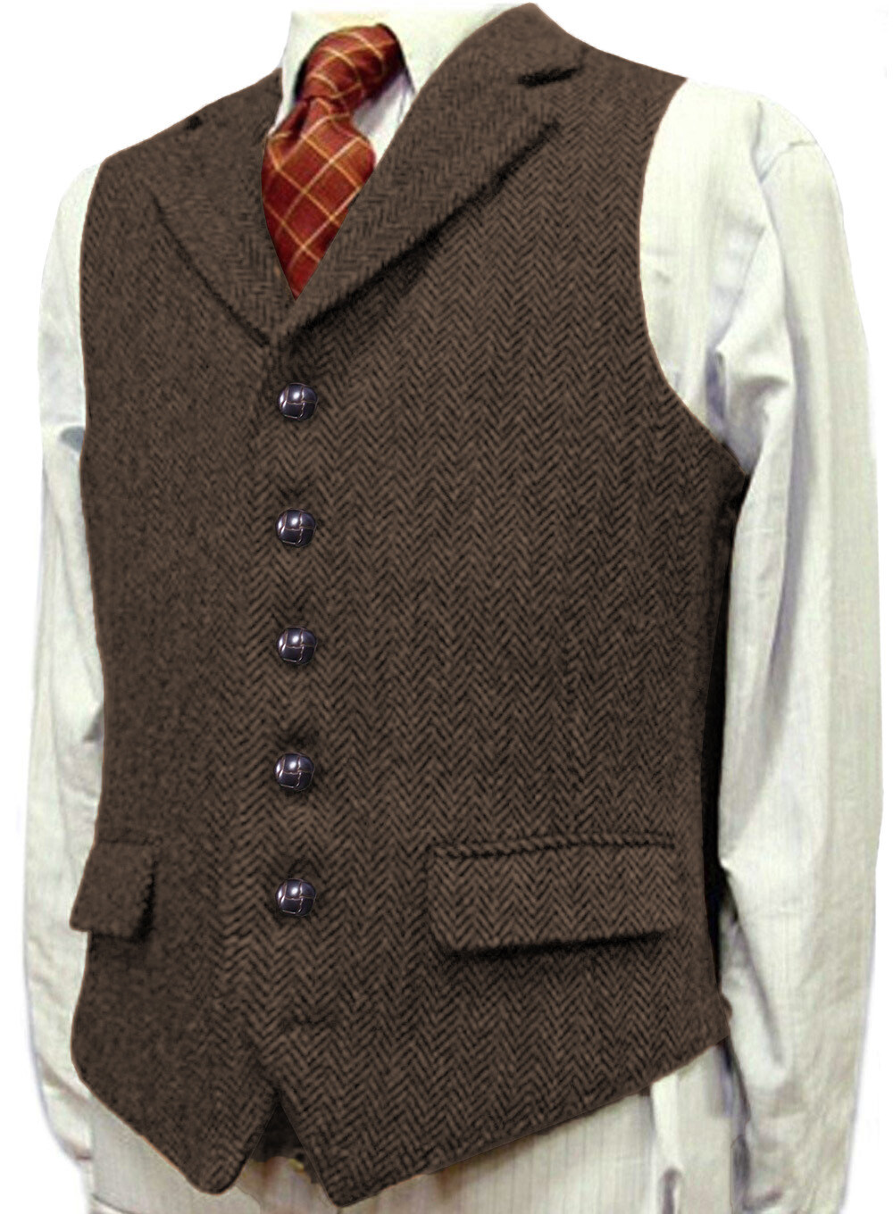 Red Mens Tweed Vest Wool Vintage Herringbone Hunting Golf Work Vest Large XL XXL
