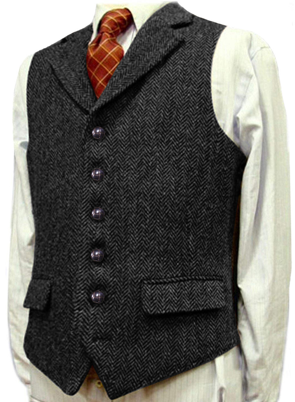 Red Mens Tweed Vest Wool Vintage Herringbone Hunting Golf Work Vest Large XL XXL