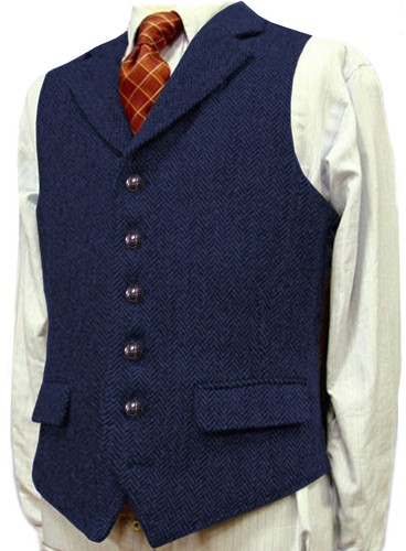 Mens Wool Vest Vintage Western Tweed Herringbone Formal Hunting Vests M Large XL