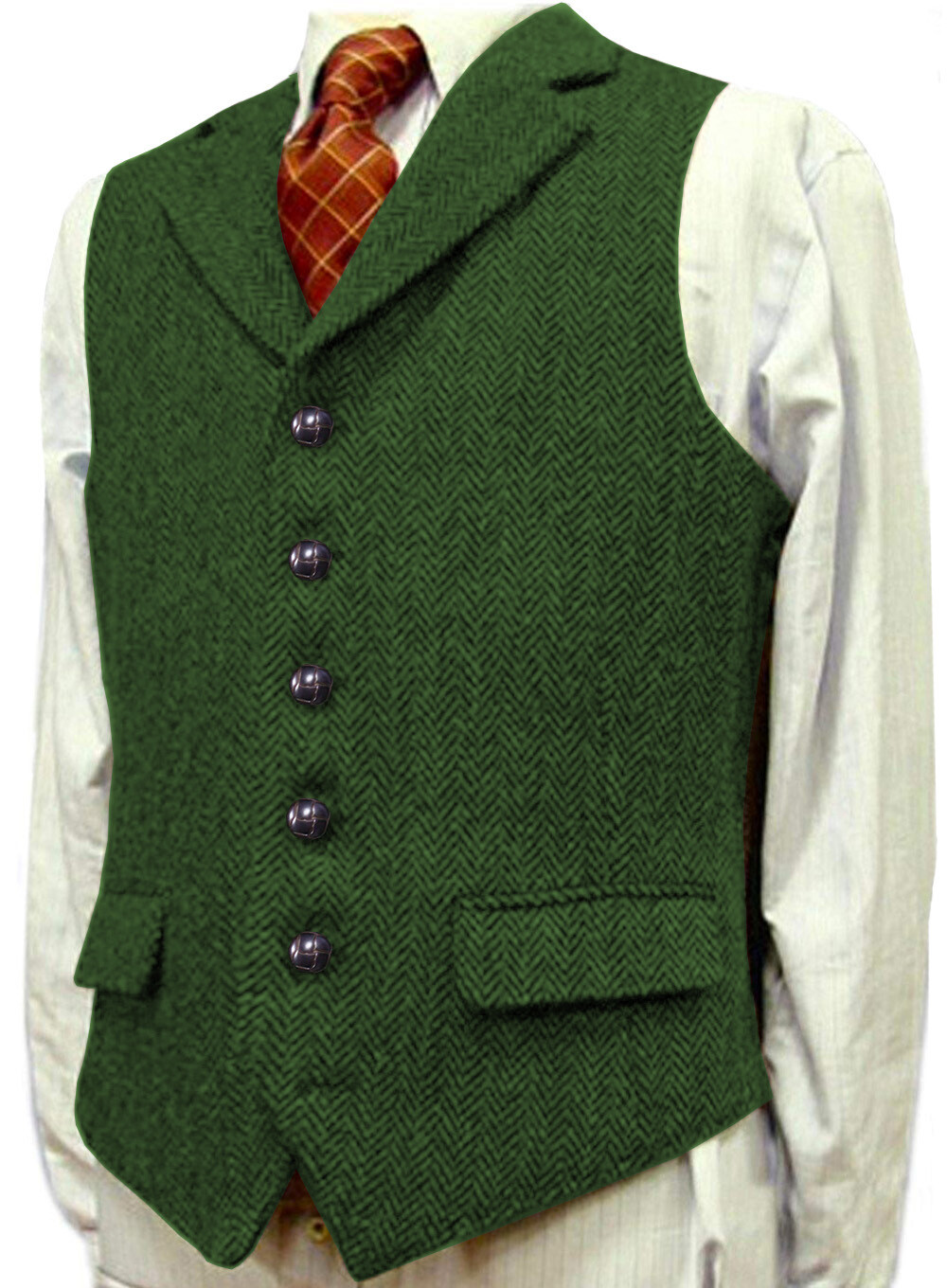 Red Mens Tweed Vest Wool Vintage Herringbone Hunting Golf Work Vest Large XL XXL