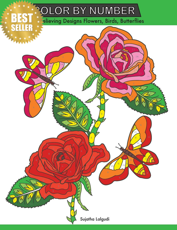 Color by Number: Stress Relieving Designs Flowers, Birds, Butterflies Coloring B