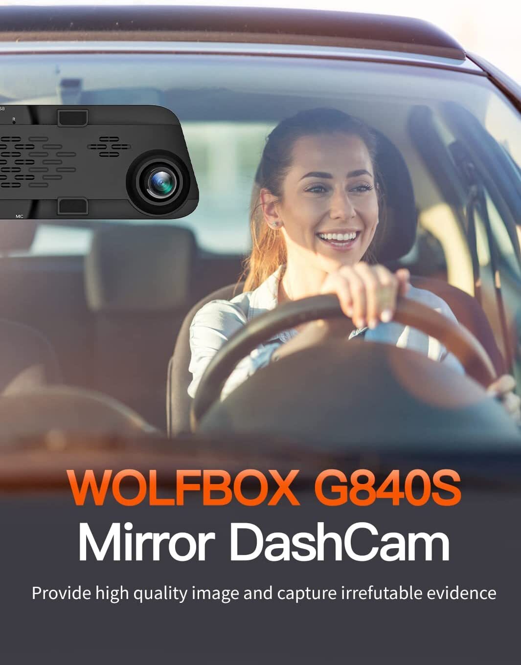 WOLFBOX 1080P G840S Mirror Dash Cam Front and Rear Hardwire Kit,Polarizing Lens