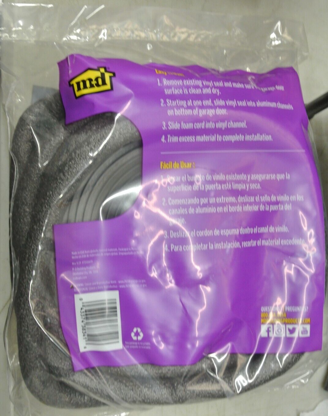 (2) M-D Products 16ft Rubber Replacement 38341 Bottom Garage Door Seal