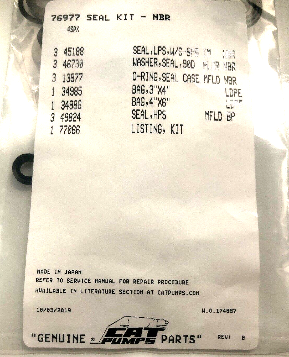 Cat Pumps 76977  OEM Seal kit  4SPX Pumps 4SPX32G1I