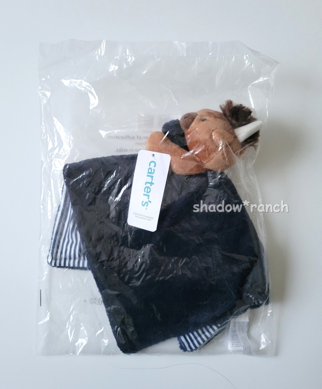 Carters BUFFALO Security Blanket Blue White Stripes Plush Lovey NEW IN PACKAGE