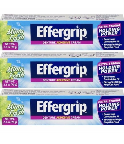 Effergrip Denture Adhesive Cream Extra Strong Holding Power 2.50 oz - PACK OF 3