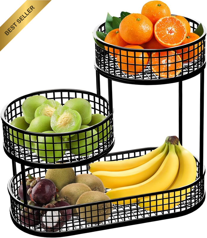 Fruit Basket, 3 Tier Countertop Metal Storage Basket,Layered Fruit Stand for Sna