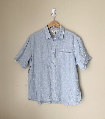 H&M LOGG Men s Cotton Linen Blend Button Up Shirt Size XL Blue Regular Fit