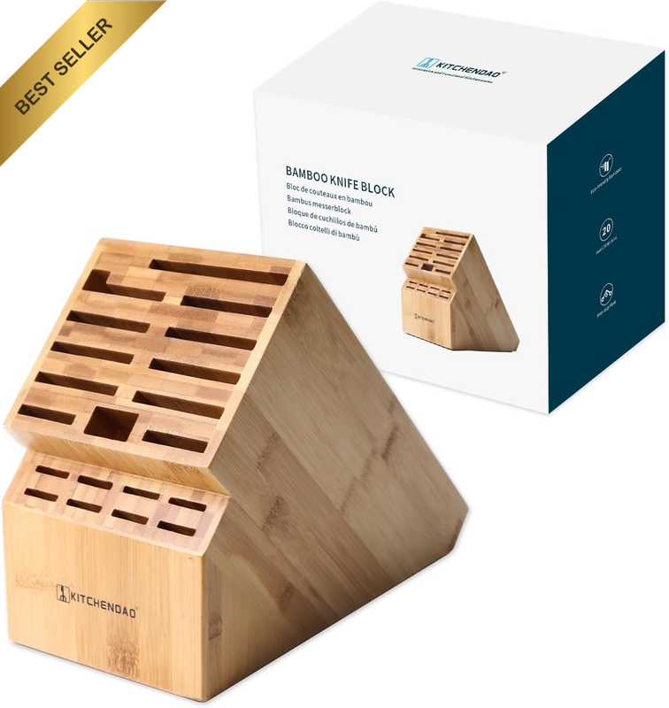 Deluxe 20 Slot Bamboo Knife Block without Knives, Countertop Butcher Block Kitch