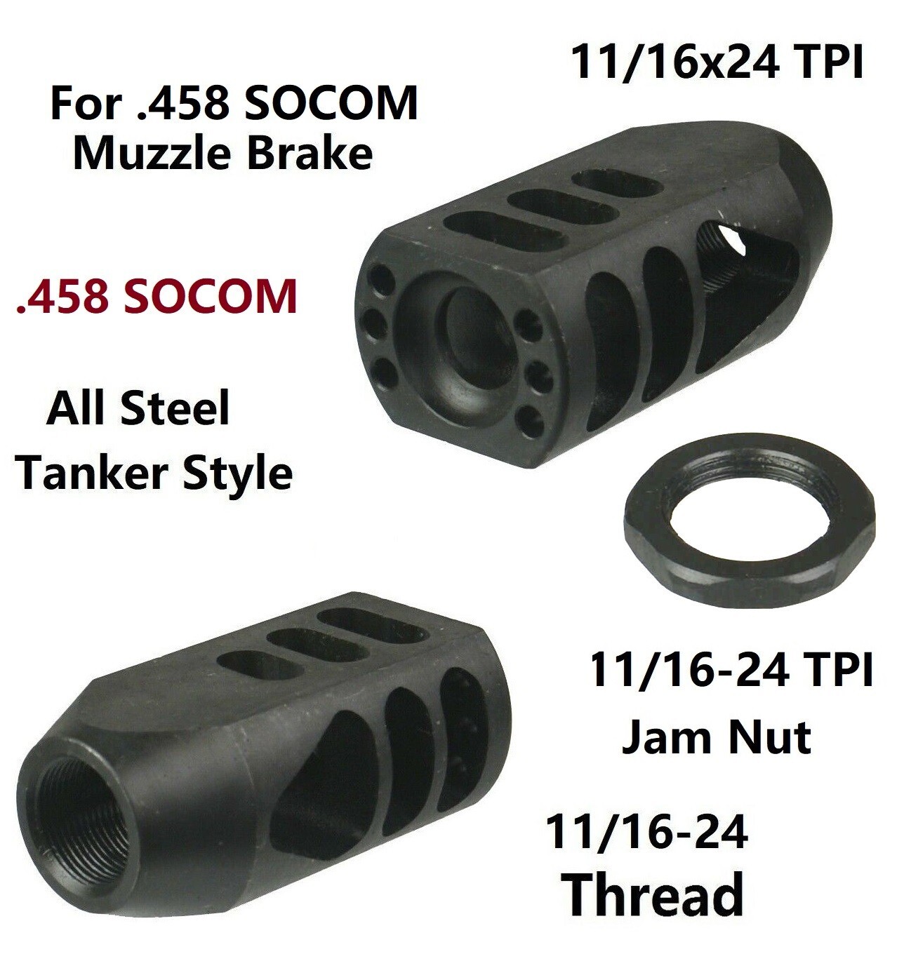 mika ブラック38 11/16x24 TPI .458 SOCOM Competition Tanker Muzzle Brake