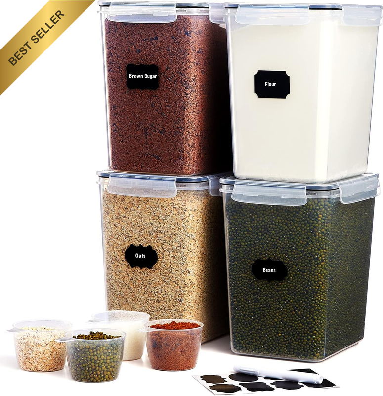 4Pcs Airtight Food Storage Containers with Universal Lids, 5.2L/175Oz Plastic Ce