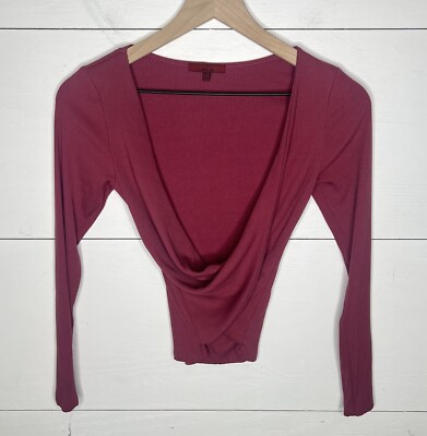Red by BKE   Long Sleeve Ribbed Wrap Twist Front Top Size XS