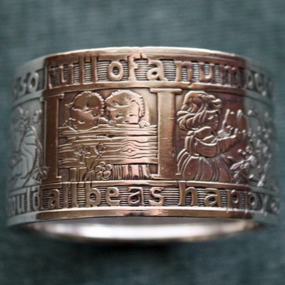 Antique Kerr Sterling Child Napkin Ring with Children and Saying - Wonderful