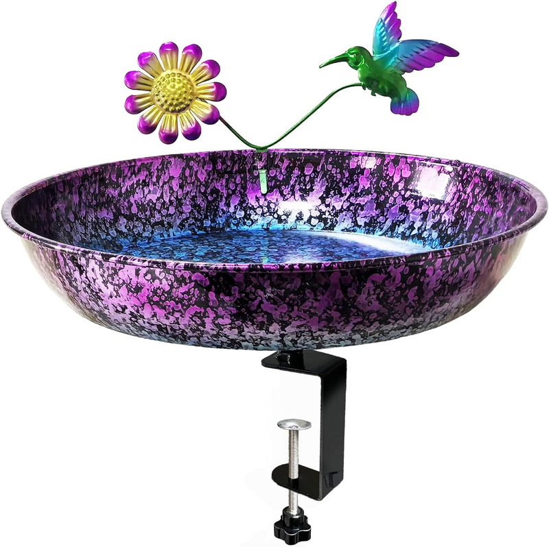 Deck Bird Bath for Outdoors, 11 Inch Colorful Purple/Blue Metal Birdbath Bowl Ad