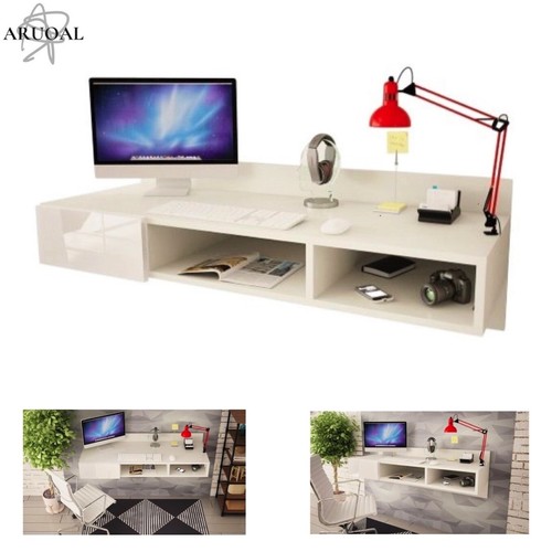 Aruoal Meg White White Gloss Floating Wall Mounted Home Office