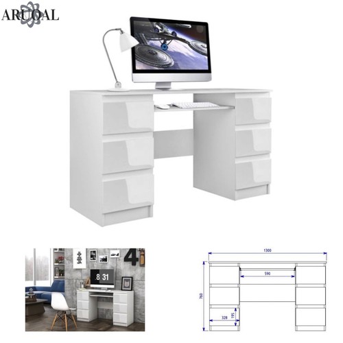 Aruoal Cuba Functional Elegant High Gloss White Computer Desk