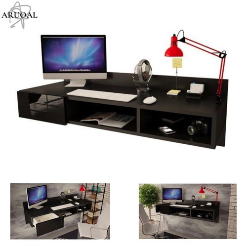 Aruoal Meg Black Black Gloss Floating Wall Mounted Home Office