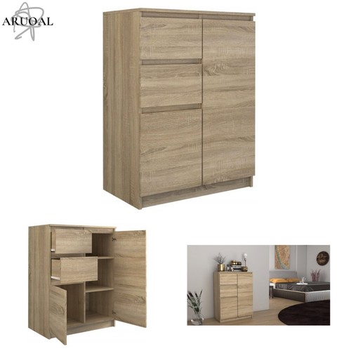 Aruoal Oak Effect Modern Chest 2 Draws 2 Doors Shelves Bedroom