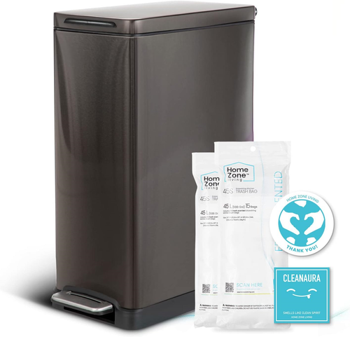 Home Zone Living 12 Gallon Kitchen Trash Can, Slim Body Stainless Steel Design,